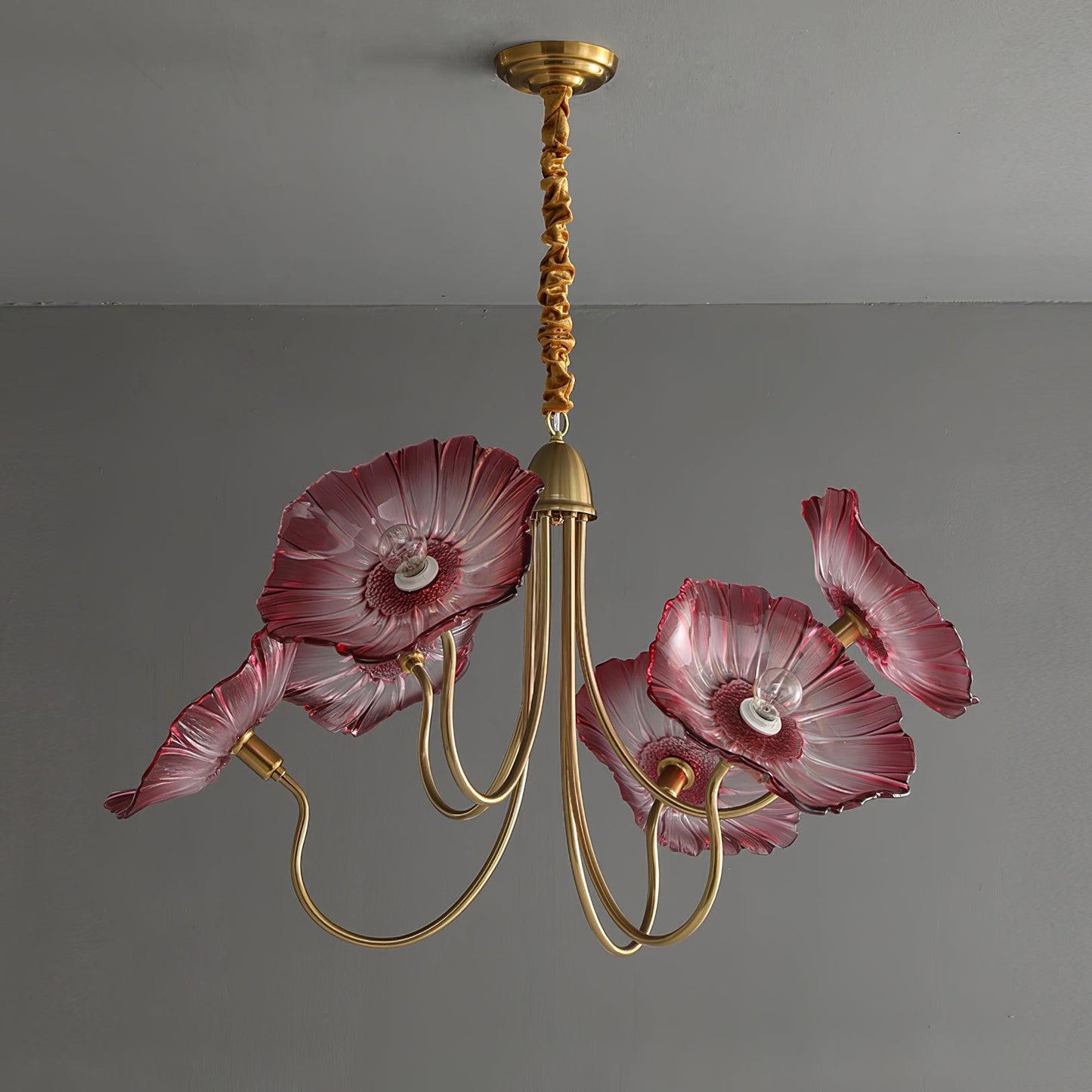Lotus Leaf Glass Chandelier | Frosted Glass, Gold Finish & Ideal for Indoor Lighting