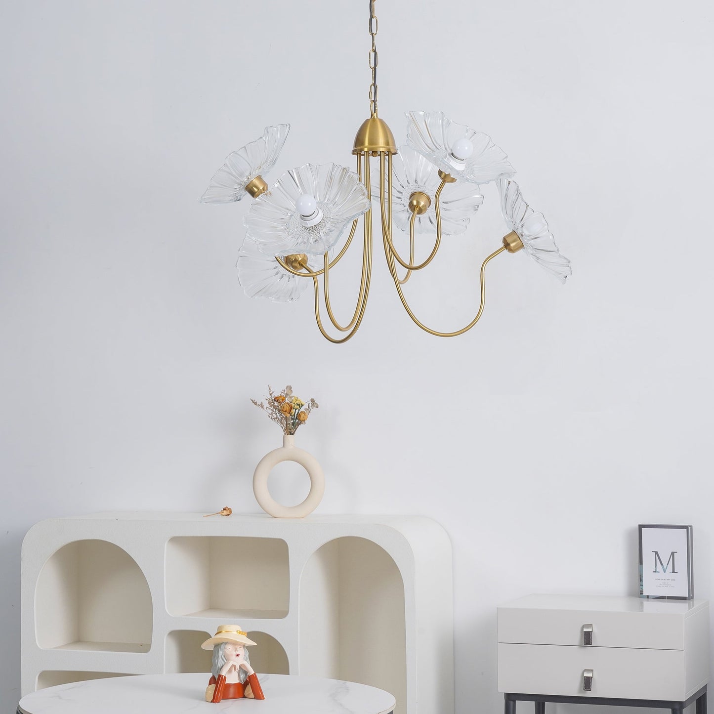 Lotus Leaf Glass Chandelier | Frosted Glass, Gold Finish & Ideal for Indoor Lighting