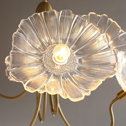Lotus Leaf Glass Chandelier | Frosted Glass, Gold Finish & Ideal for Indoor Lighting