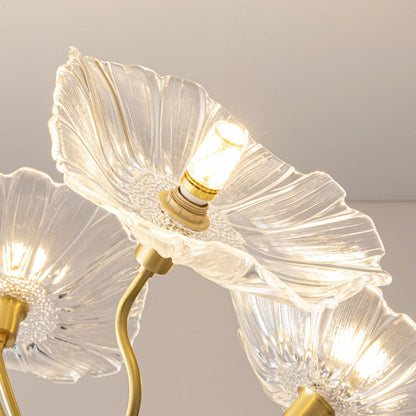 Lotus Leaf Glass Chandelier | Frosted Glass, Gold Finish & Ideal for Indoor Lighting