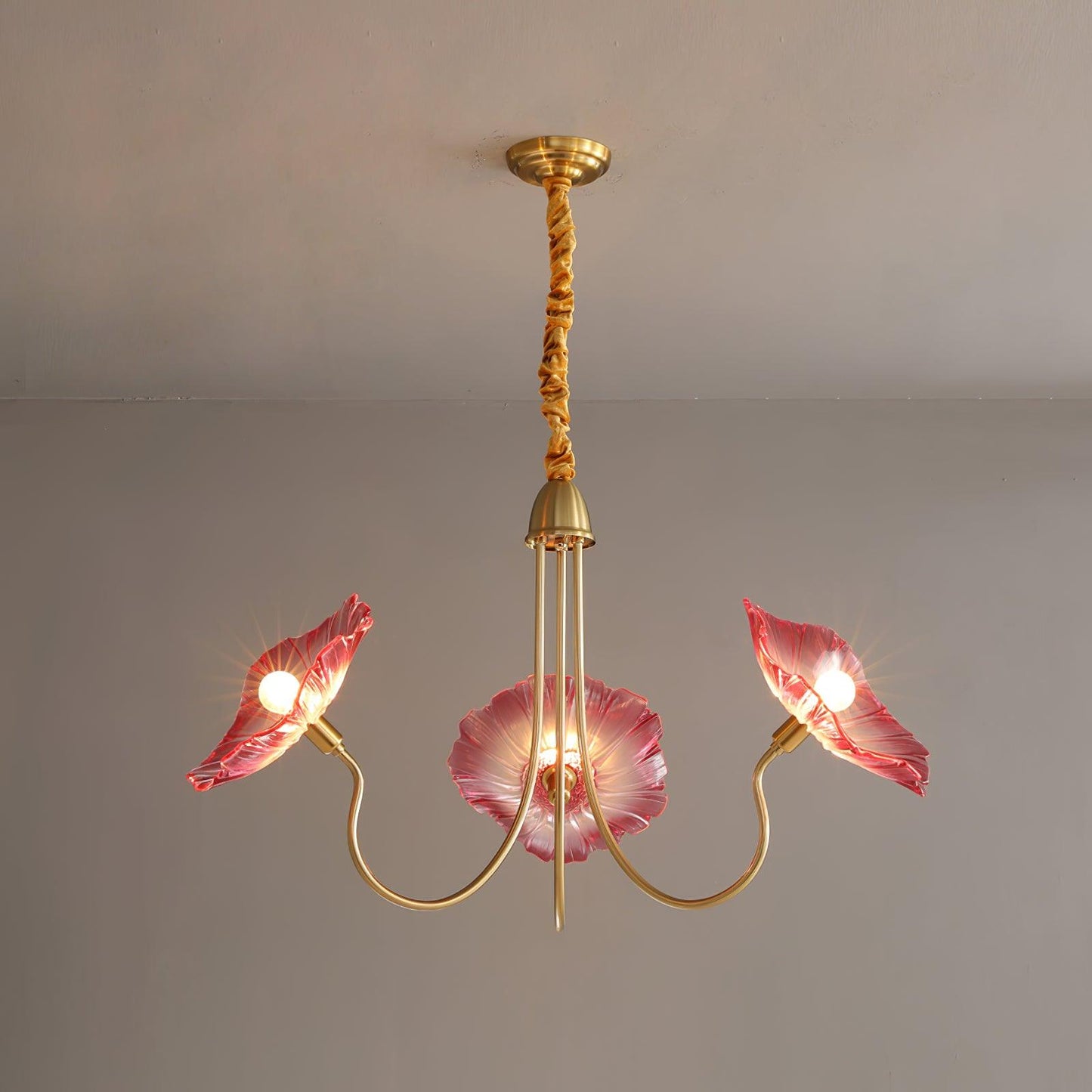Lotus Leaf Glass Chandelier | Frosted Glass, Gold Finish & Ideal for Indoor Lighting