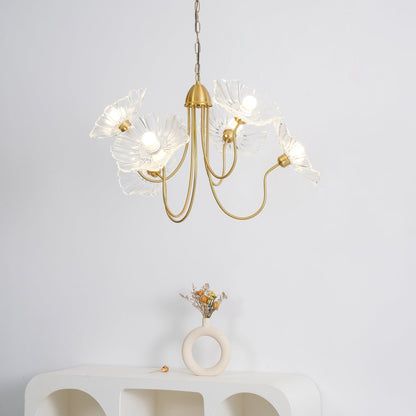 Lotus Leaf Glass Chandelier | Frosted Glass, Gold Finish & Ideal for Indoor Lighting
