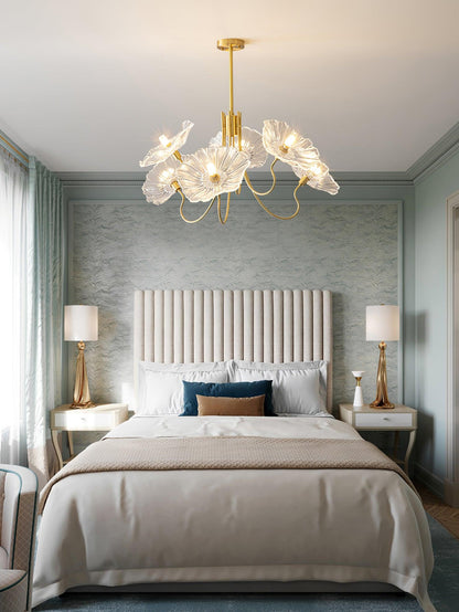 Lotus Leaf Glass Chandelier | Frosted Glass, Gold Finish & Ideal for Indoor Lighting