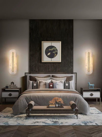 Alabaster Rounded Wall Light Fixture - Modern Sconce for Living Room & Hallway Lighting