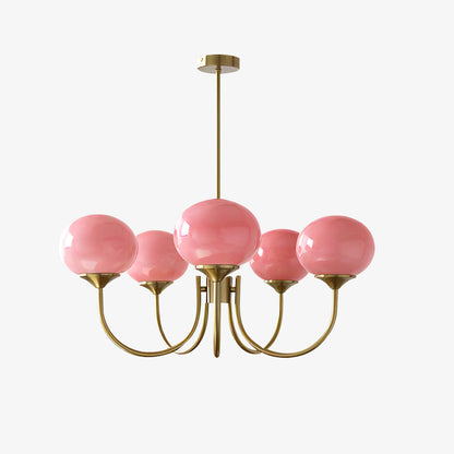 Marshmallow Chandelier | Gold Finish with Pink Glass Shades for Indoor Use & Modern Home Decor