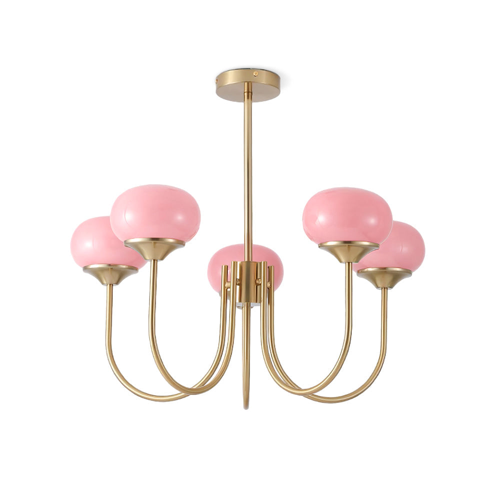 Marshmallow Chandelier | Gold Finish with Pink Glass Shades for Indoor Use & Modern Home Decor
