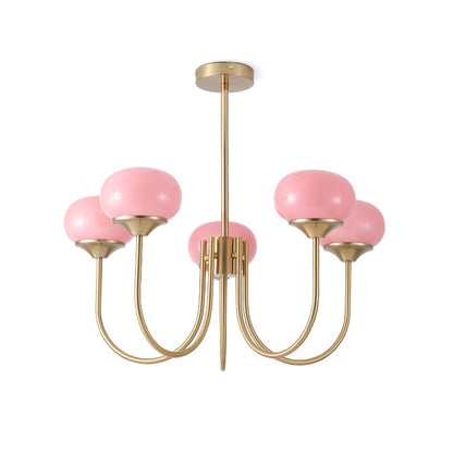 Marshmallow Chandelier | Gold Finish with Pink Glass Shades for Indoor Use & Modern Home Decor