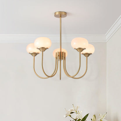 Marshmallow Chandelier | Gold Finish with Pink Glass Shades for Indoor Use & Modern Home Decor
