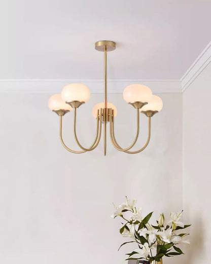 Marshmallow Chandelier | Gold Finish with Pink Glass Shades for Indoor Use & Modern Home Decor