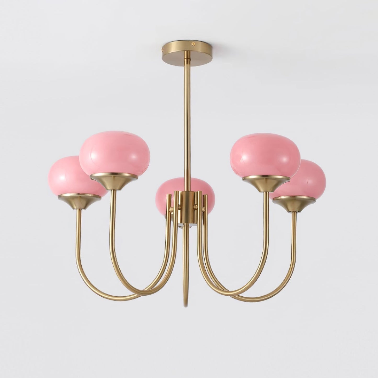 Marshmallow Chandelier | Gold Finish with Pink Glass Shades for Indoor Use & Modern Home Decor