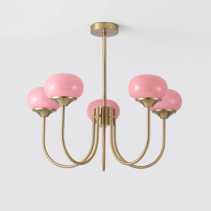 Marshmallow Chandelier | Gold Finish with Pink Glass Shades for Indoor Use & Modern Home Decor