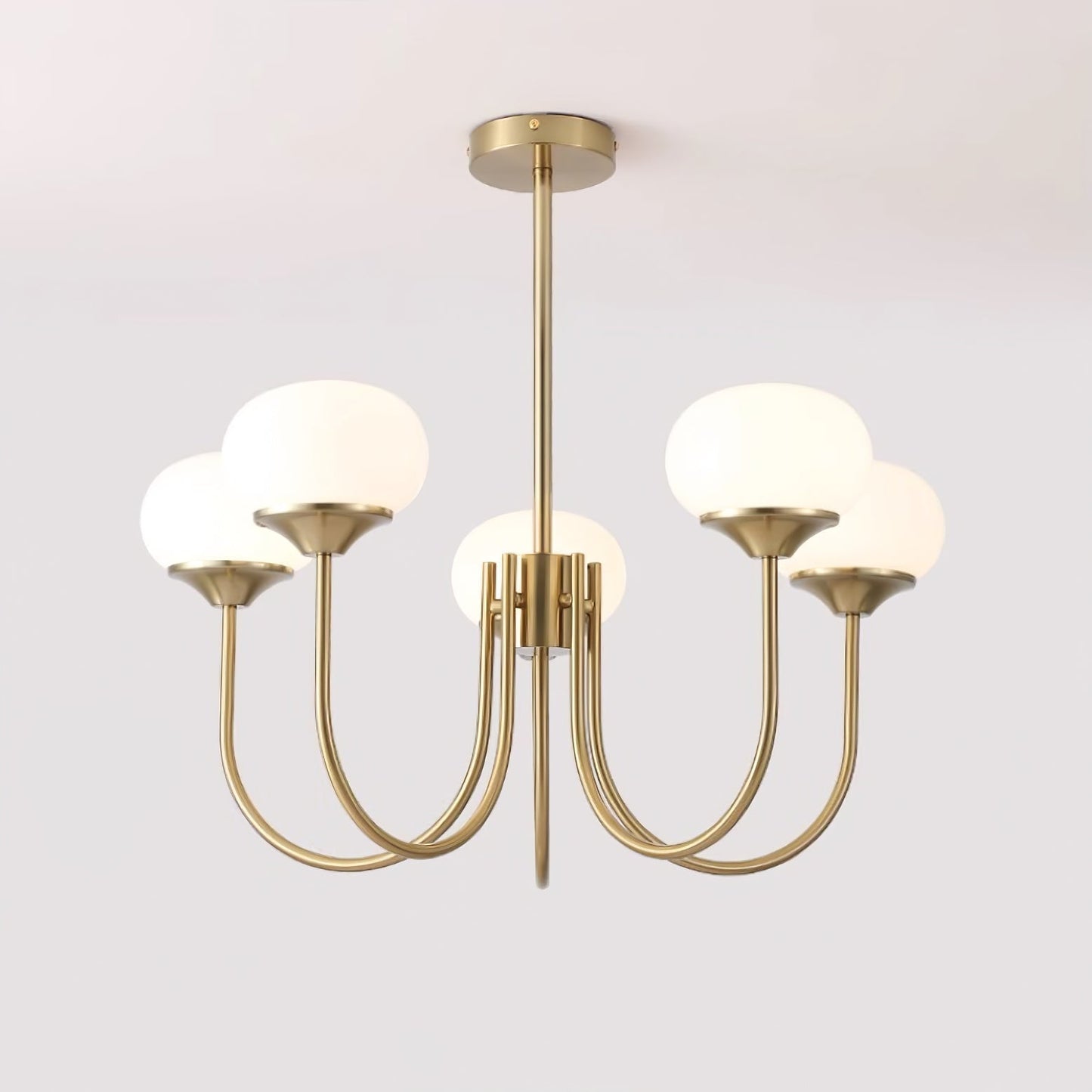Marshmallow Chandelier | Gold Finish with Pink Glass Shades for Indoor Use & Modern Home Decor