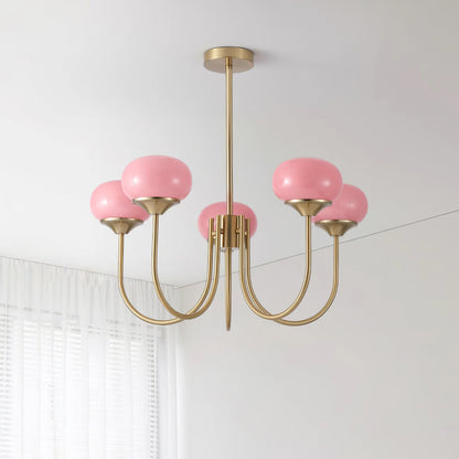 Marshmallow Chandelier | Gold Finish with Pink Glass Shades for Indoor Use & Modern Home Decor