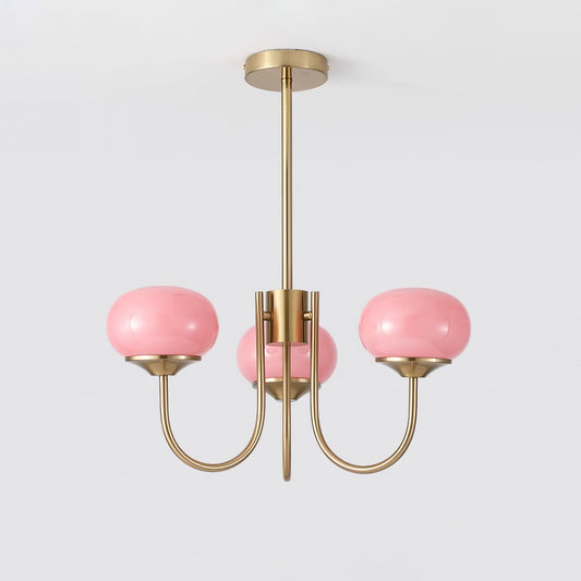 Marshmallow Chandelier | Gold Finish with Pink Glass Shades for Indoor Use & Modern Home Decor