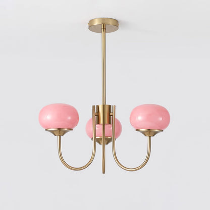 Marshmallow Chandelier | Gold Finish with Pink Glass Shades for Indoor Use & Modern Home Decor