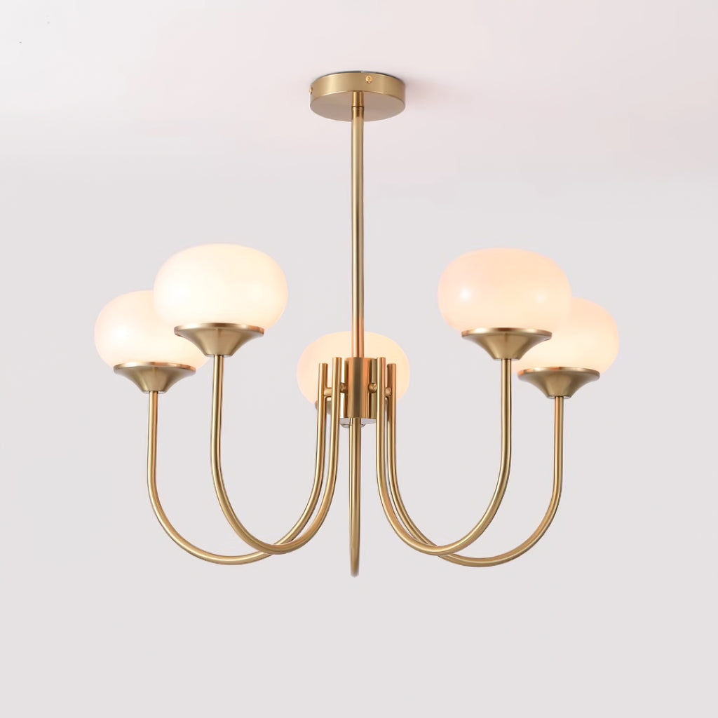 Marshmallow Chandelier | Gold Finish with Pink Glass Shades for Indoor Use & Modern Home Decor