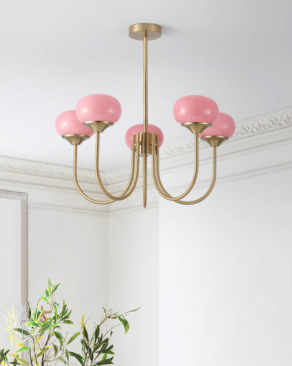 Marshmallow Chandelier | Gold Finish with Pink Glass Shades for Indoor Use & Modern Home Decor