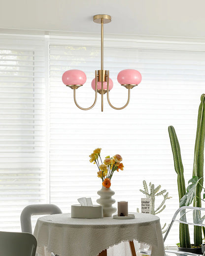 Marshmallow Chandelier | Gold Finish with Pink Glass Shades for Indoor Use & Modern Home Decor
