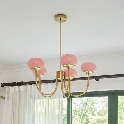 Marshmallow Chandelier | Gold Finish with Pink Glass Shades for Indoor Use & Modern Home Decor