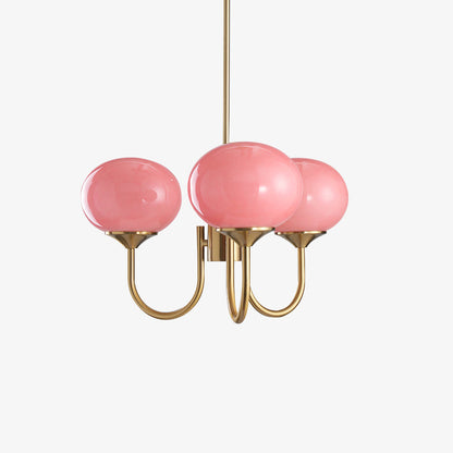 Marshmallow Chandelier | Gold Finish with Pink Glass Shades for Indoor Use & Modern Home Decor