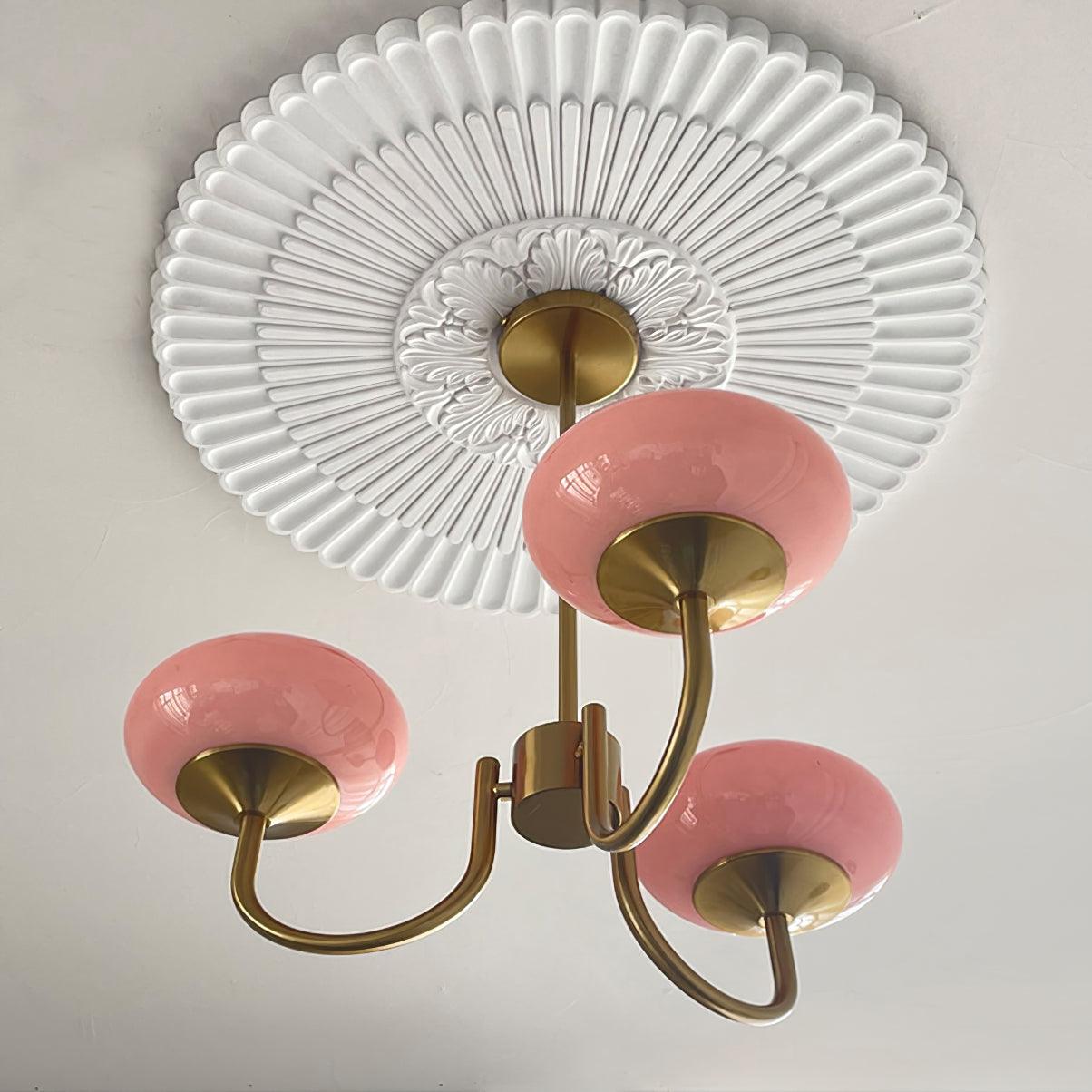 Marshmallow Chandelier | Gold Finish with Pink Glass Shades for Indoor Use & Modern Home Decor