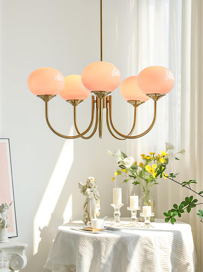 Marshmallow Chandelier | Gold Finish with Pink Glass Shades for Indoor Use & Modern Home Decor