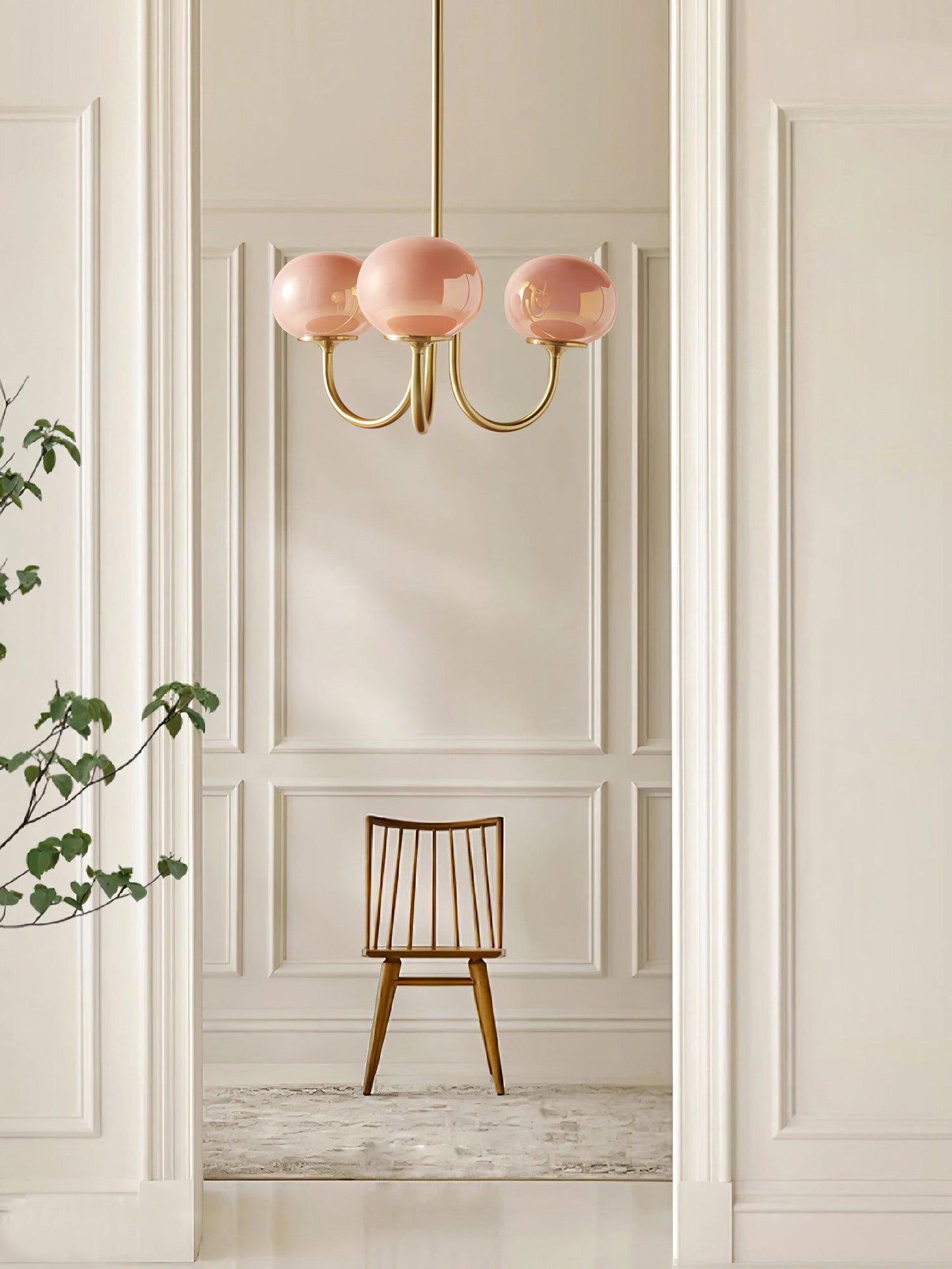 Marshmallow Chandelier | Gold Finish with Pink Glass Shades for Indoor Use & Modern Home Decor