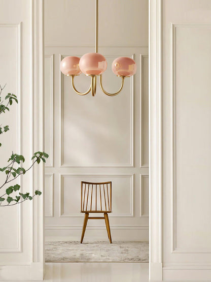 Marshmallow Chandelier | Gold Finish with Pink Glass Shades for Indoor Use & Modern Home Decor