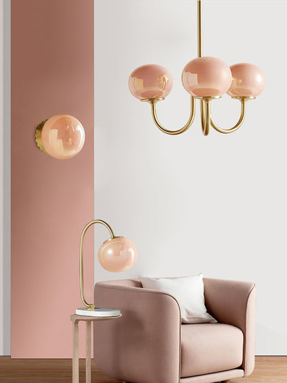 Marshmallow Chandelier | Gold Finish with Pink Glass Shades for Indoor Use & Modern Home Decor