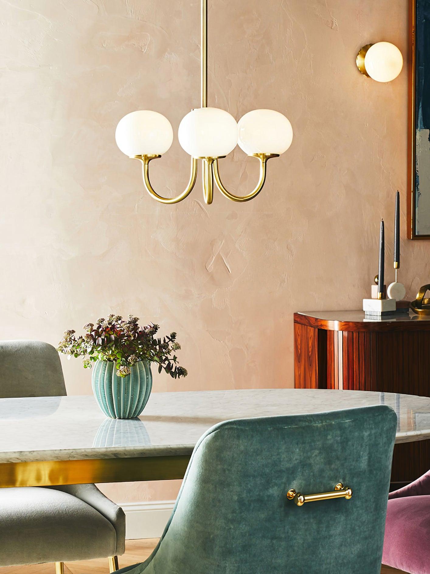 Marshmallow Chandelier | Gold Finish with Pink Glass Shades for Indoor Use & Modern Home Decor