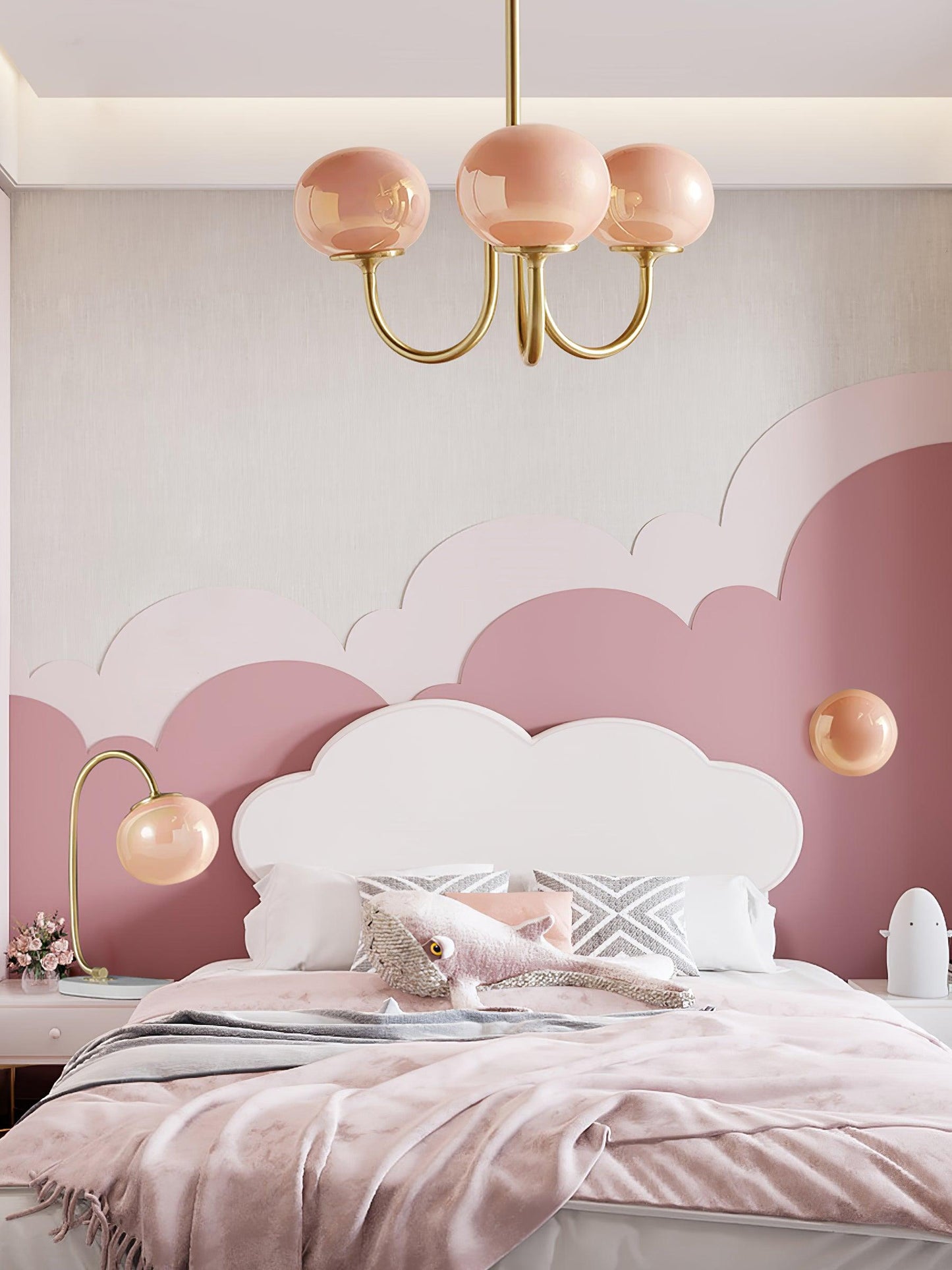 Marshmallow Chandelier | Gold Finish with Pink Glass Shades for Indoor Use & Modern Home Decor