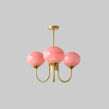 Marshmallow Chandelier | Gold Finish with Pink Glass Shades for Indoor Use & Modern Home Decor