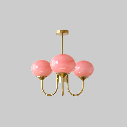Marshmallow Chandelier | Gold Finish with Pink Glass Shades for Indoor Use & Modern Home Decor