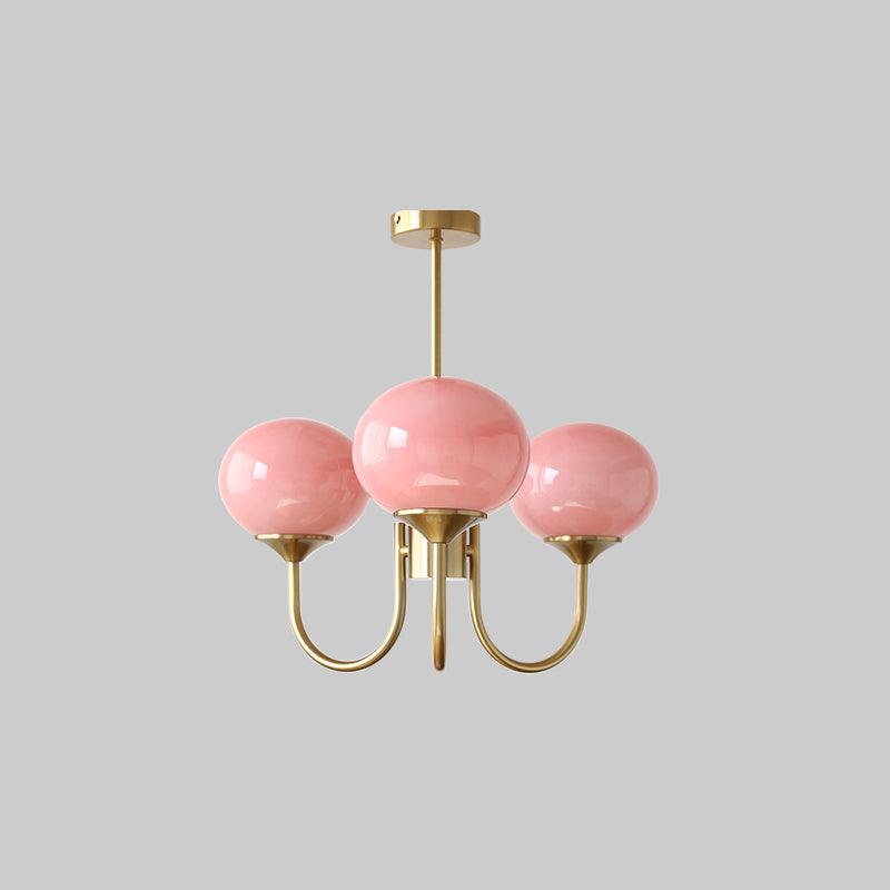 Marshmallow Chandelier | Gold Finish with Pink Glass Shades for Indoor Use & Modern Home Decor