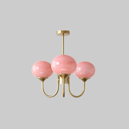 Marshmallow Chandelier | Gold Finish with Pink Glass Shades for Indoor Use & Modern Home Decor