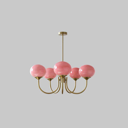 Marshmallow Chandelier | Gold Finish with Pink Glass Shades for Indoor Use & Modern Home Decor
