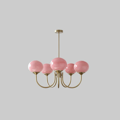 Marshmallow Chandelier | Gold Finish with Pink Glass Shades for Indoor Use & Modern Home Decor