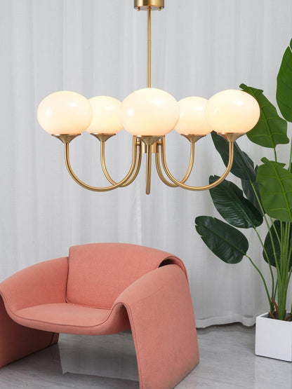 Marshmallow Chandelier | Gold Finish with Pink Glass Shades for Indoor Use & Modern Home Decor