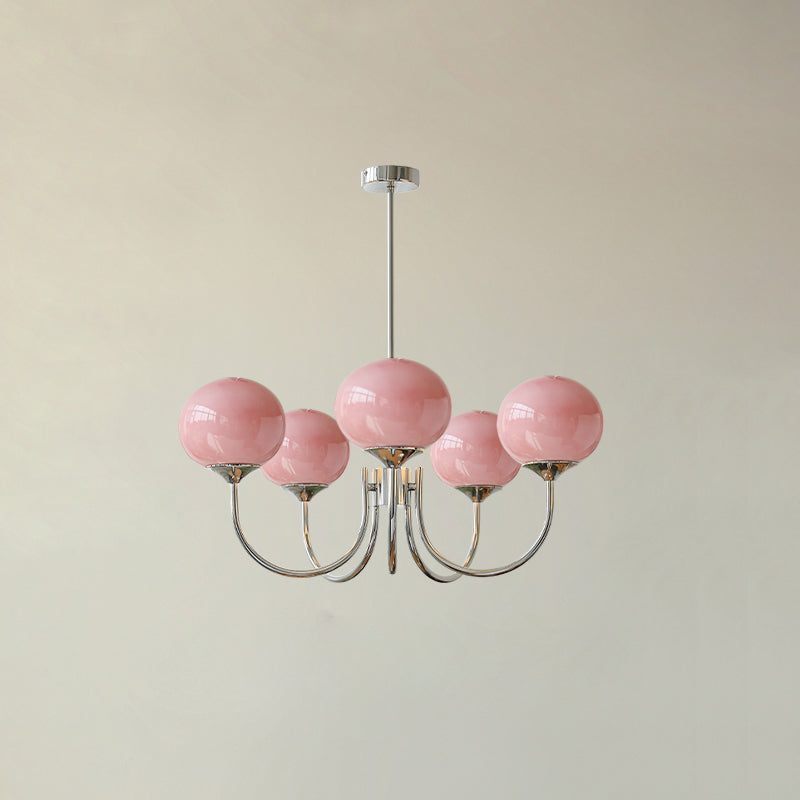 Marshmallow Chandelier | Gold Finish with Pink Glass Shades for Indoor Use & Modern Home Decor