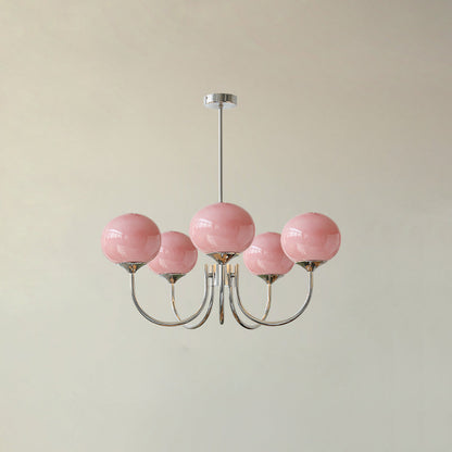 Marshmallow Chandelier | Gold Finish with Pink Glass Shades for Indoor Use & Modern Home Decor