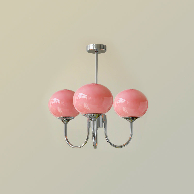 Marshmallow Chandelier | Gold Finish with Pink Glass Shades for Indoor Use & Modern Home Decor