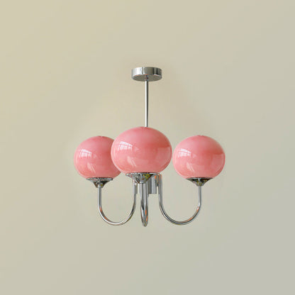 Marshmallow Chandelier | Gold Finish with Pink Glass Shades for Indoor Use & Modern Home Decor