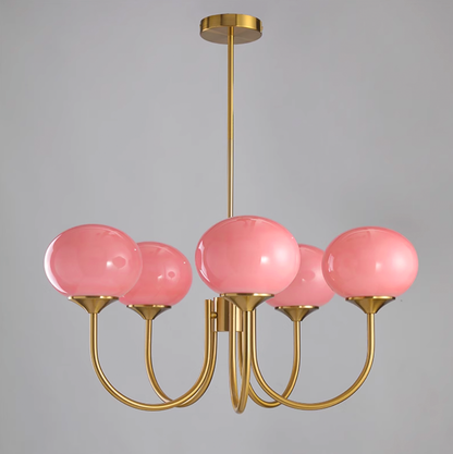 Marshmallow Chandelier | Gold Finish with Pink Glass Shades for Indoor Use & Modern Home Decor