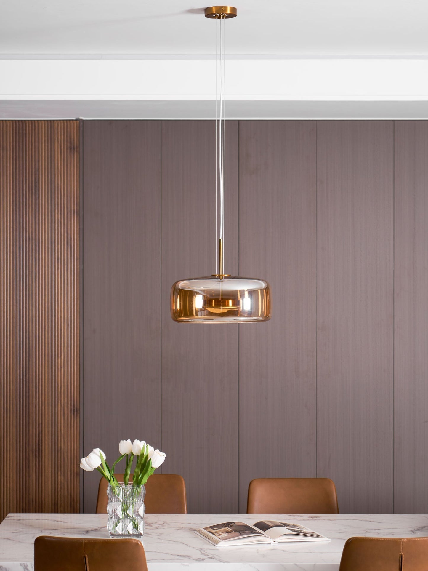 Glass Pendant Lamp | Smoked Dome, Metal Accents & Adjustable Height for Modern Home Decor | Canadian lighting