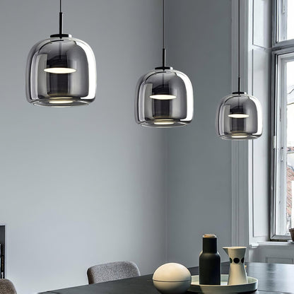 Glass Pendant Lamp | Smoked Dome, Metal Accents & Adjustable Height for Modern Home Decor | Canadian lighting