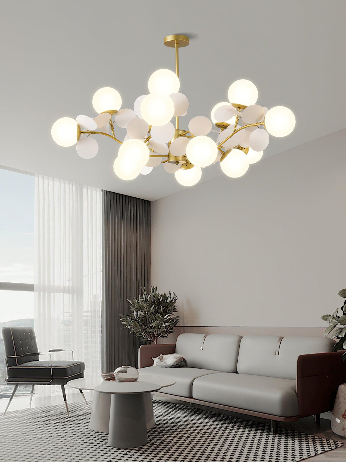 LED Tree Chandelier Light Fixture in Off White for Living Room & Dining Room Decor