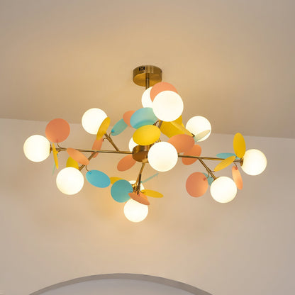 LED Tree Chandelier Light Fixture in Off White for Living Room & Dining Room Decor