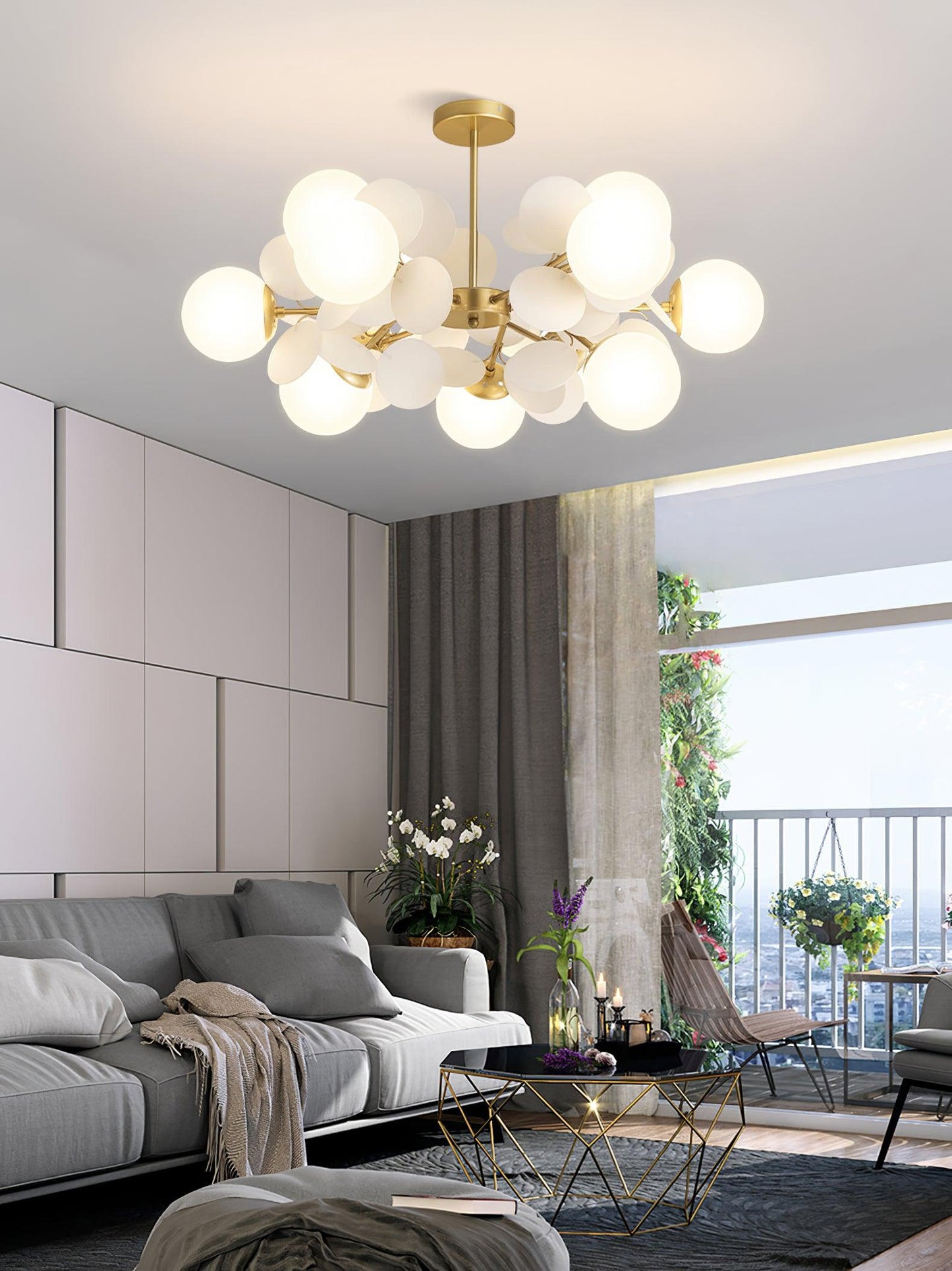 LED Tree Chandelier Light Fixture in Off White for Living Room & Dining Room Decor