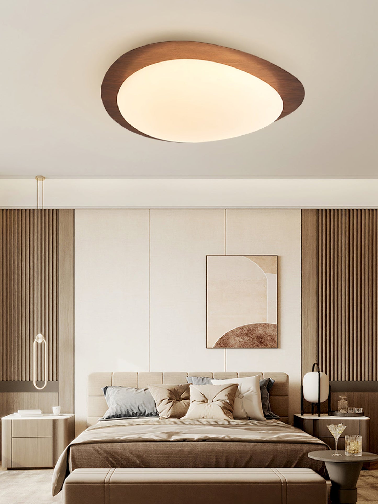 Nordic Ceiling Light | Ceiling Mount light fixture, Dimmable, Walnut Wood Grain Finish & Ideal for Indoor Home Decor