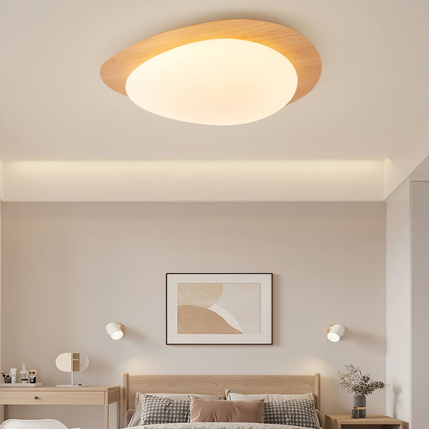 Nordic Ceiling Light | Ceiling Mount light fixture, Dimmable, Walnut Wood Grain Finish & Ideal for Indoor Home Decor